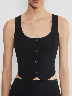 WILFRED Rocco Black Crepe Scoop Neck Button-up Vest